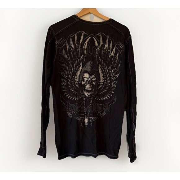 Affliction Reversible Thermal Long sleeve Shirt Size L Grunge Y2K Crazy Opium - Picture 4 of 10